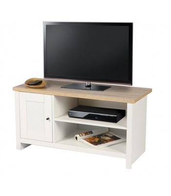 meuble tv bois et blanc 2 étagères et 1 porte - 95x40x49cm