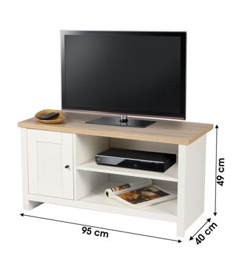 meuble tv bois et blanc 2 étagères et 1 porte - 95x40x49cm