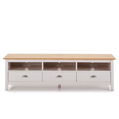 Meuble TV Bora Bora 3 tiroirs, Fabriqué en Bois de pin Massif, Blanc, 158 cm