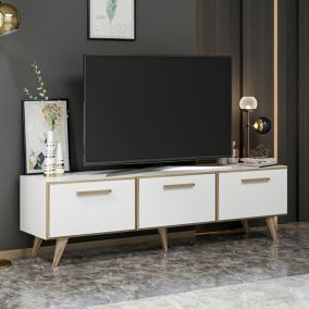 Meuble TV Broenderslev à 3 portes 45 x 160 x 37 cm blanc / effet bois en.casa