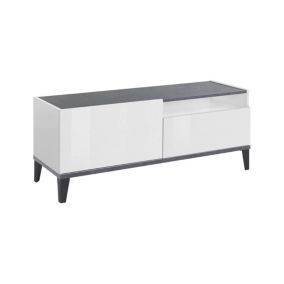 Meuble TV Bryan, Buffet bas de salon, Base pour meuble TV, 100% Made in Italy, 120x40h47 cm, Blanc brillant et ardoise