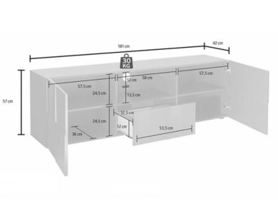 Meuble TV CALISTO - LEDs - 2 portes & 1 tiroir - Blanc laqué