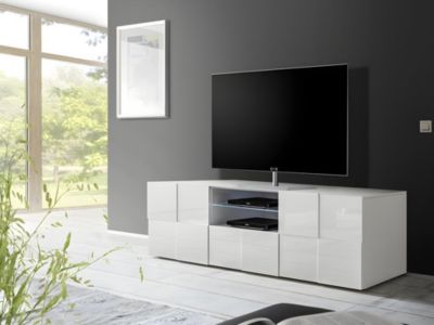Meuble TV CALISTO - LEDs - 2 portes & 1 tiroir - Blanc laqué