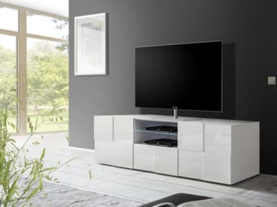 Meuble TV CALISTO - LEDs - 2 portes & 1 tiroir - Blanc laqué