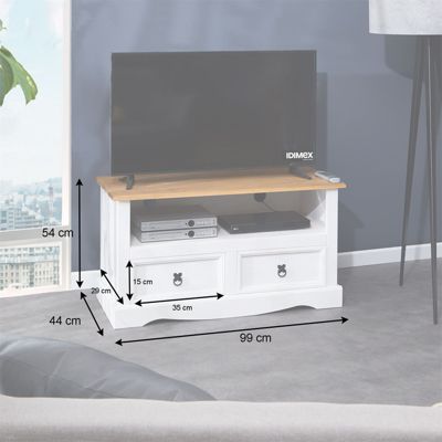 IDIMEX Meuble TV Salsa 108 Cm Pin Massif Style Mexicain - 2 Tiroirs Et 1 Niche
