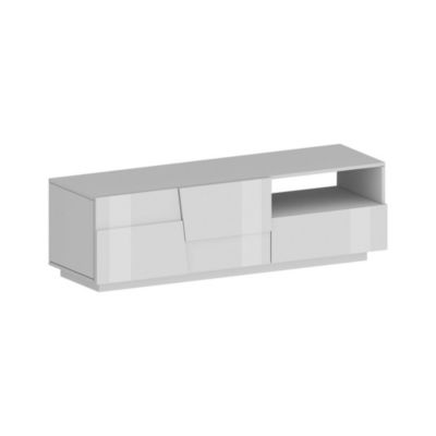 Meuble TV Cecia, Buffet bas de salon avec 2 portes et 1 tiroir, Base meuble TV, 150x44h46 cm, Blanc brillant