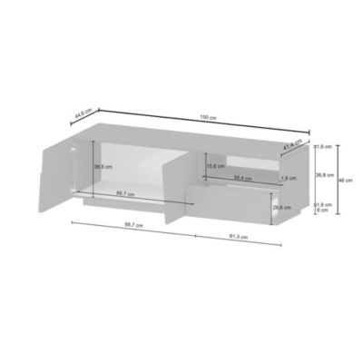 Meuble TV Cecia, Buffet bas de salon avec 2 portes et 1 tiroir, Base meuble TV, 150x44h46 cm, Blanc brillant