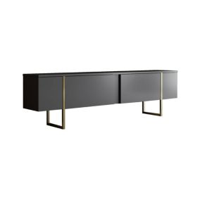 Meuble TV Centaurus, Buffet de salon, Armoire basse pour TV, Base murale de rangement, 180x30h50 cm, Anthracite et Or