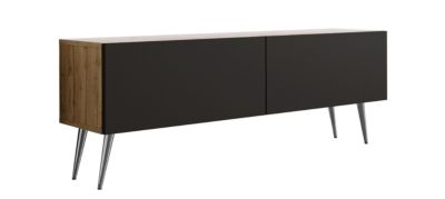 Meuble TV : Chêne Wotan/Noir Mat, Pieds Chromés, 140 x 52 x 32 cm