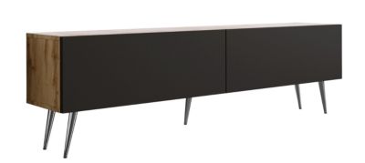 Meuble TV : Chêne Wotan / Noir Mat, Pieds Chromés, 170 X 52 X 32 Cm