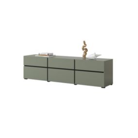 Meuble TV coloris vert sauge 180cm collection HAVANA. Meuble design avec 3 portes et 3 tiroirs.