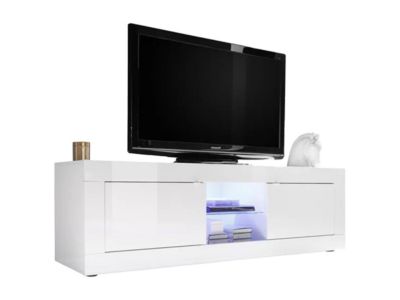Meuble TV COMETE - LEDs - 2 portes - Blanc laqué