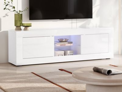 Meuble TV COMETE - LEDs - 2 portes - Blanc laqué