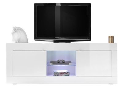 Meuble TV COMETE - LEDs - 2 portes - Blanc laqué