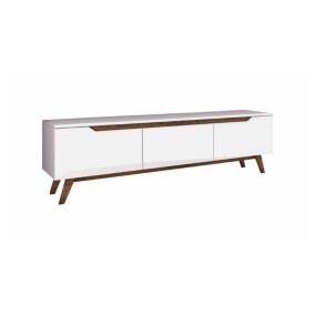 Meuble TV Cor, Buffet de salon, Armoire basse pour TV, Base murale de rangement, 180x35h49 cm, Blanc et Noyer