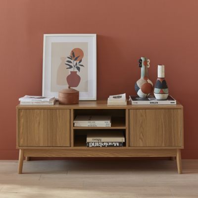 Meuble TV décor bois 2 portes L 120 x l 39 H 48cm - Dune