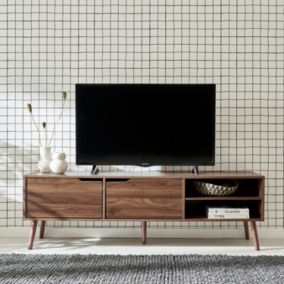 Meuble TV décor bois de noyer. 2 portes. 1 étagère. 160cm