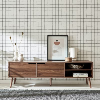 Meuble TV décor bois de noyer. 2 portes. 1 étagère. 160cm