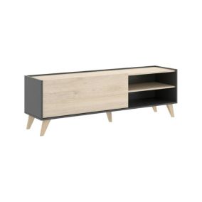 Meuble TV Dacerbi, Buffet bas de salon, Buffet de salon pour télévision, 155x43h47 cm, Chêne et Anthracite