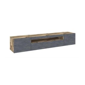 Meuble TV Dafrim, Buffet bas de salon avec 3 portes, Base pour meuble TV, 100% Made in Italy, 200x40h37 cm, Erable et Ardoise