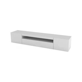 Meuble TV Dafrim, Buffet bas de salon avec 3 portes, Base pour meuble TV, 200x40h37 cm, Blanc brillant, avec lumière LED