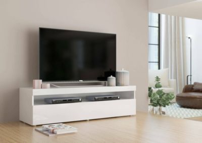 Meuble TV Daniele, Buffet bas de salon, Base pour meuble TV, 100% Made in Italy, 130x45h36 cm, Blanc brillant