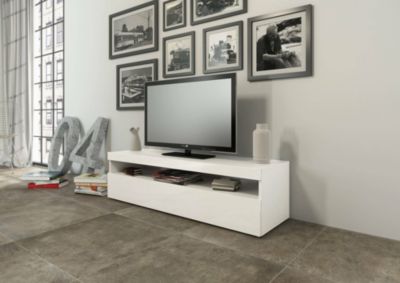 Meuble TV Daniele, Buffet bas de salon, Base pour meuble TV, 100% Made in Italy, 130x45h36 cm, Blanc brillant