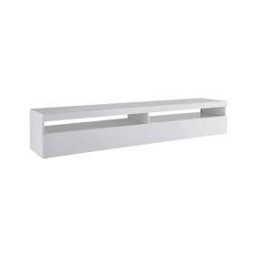 Meuble TV David, Buffet bas de salon, Base pour meuble TV, 100% Made in Italy, 200x45h36 cm, Blanc brillant, avec lumière LED