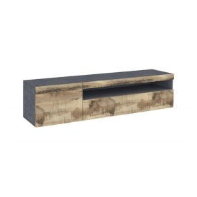 Meuble TV Dbele, Buffet bas de salon, Base pour meuble TV, 100% Made in Italy, 150x40h37 cm, Ardoise et Erable