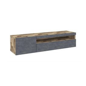 Meuble TV Dbele, Buffet bas de salon, Base pour meuble TV, 100% Made in Italy, 150x40h37 cm, Erable et Ardoise