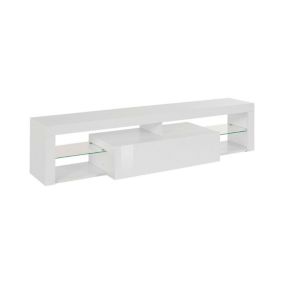 Meuble TV Dcompagno, Base de meuble TV, Buffet bas de salon avec 1 porte, 100% Made in Italy, 160x40h35 cm, Blanc brillant