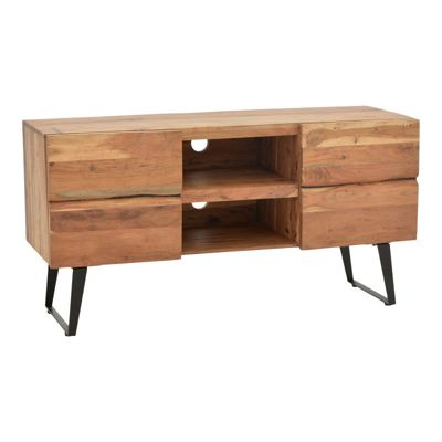 meuble tv dervie bois d'acacia massif naturel 130x43,5x66,5 cm