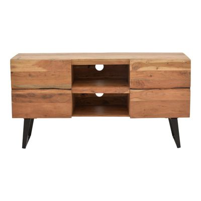meuble tv dervie bois d'acacia massif naturel 130x43,5x66,5 cm