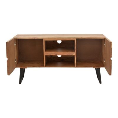 meuble tv dervie bois d'acacia massif naturel 130x43,5x66,5 cm