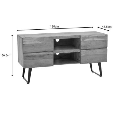 meuble tv dervie bois d'acacia massif naturel 130x43,5x66,5 cm