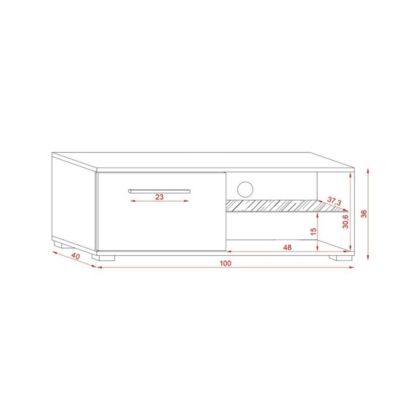 Meuble TV design LEON II 100 cm, 1 porte et 2 niches, coloris blanc et gris brillant+ LED