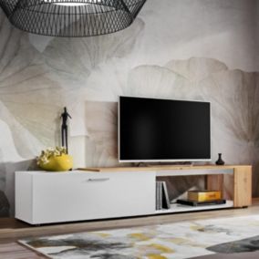 Meuble TV design "RTV Maze II" 200cm Blanc & Naturel