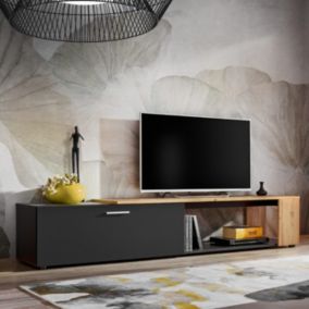 Meuble TV design "RTV Maze II" 200cm Noir & Naturel