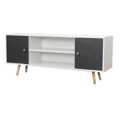 Meuble TV design Samy - L. 120 x H. 50 cm - Blanc et gris foncé