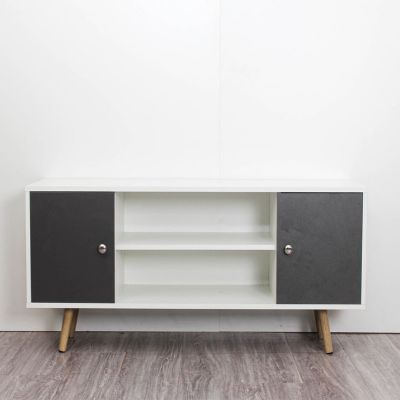 Meuble TV design Samy - L. 120 x H. 50 cm - Blanc et gris foncé