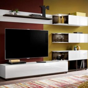 Meuble TV Design "Silk" 240cm Blanc & Naturel