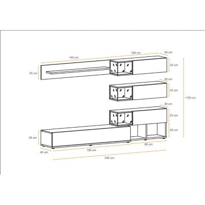 Meuble TV Design "Silk" 240cm Blanc & Naturel