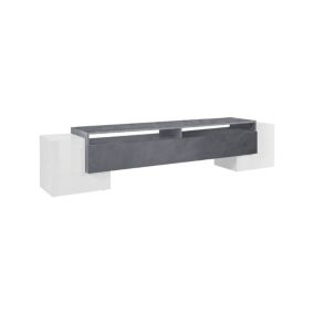 Meuble TV Dfinard, Buffet bas de salon, Base pour meuble TV, 100% Made in Italy, 210x45h45 cm, Blanc brillant et ardoise