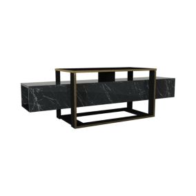 Meuble TV Dgiacint, Buffet de salon, Armoire basse pour TV, Base murale de rangement, 160x46h50 cm, Noir et Or