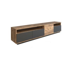 Meuble TV Dgiulian, Buffet de salon, Armoire basse pour TV, Base murale de rangement, 180x45h45 cm, Chêne et Anthracite