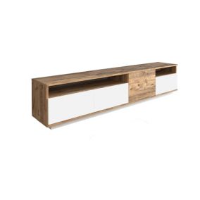 Meuble TV Dgiulian, Buffet de salon, Armoire basse pour TV, Base murale de rangement, 180x45h45 cm, Chêne et Blanc