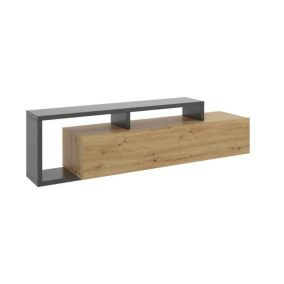 Meuble TV Dgodign, Buffet bas de salon, Buffet de salon pour télévision, 165x40h47 cm, Chêne Nodi et Anthracite