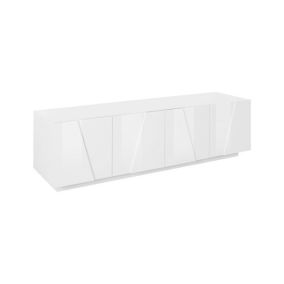 Meuble TV Djungda, Buffet bas de salon, Base pour meuble TV, 100% Made in Italy, 162x44h46 cm, Blanc brillant