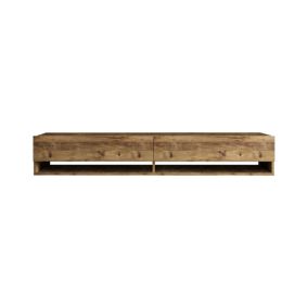 Meuble TV Dkechrid, Buffet de salon, Armoire basse pour TV, Base murale de rangement, 180x32h29 cm, Chêne