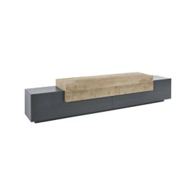 Meuble TV Dlamann, Buffet bas de salon, Base pour meuble TV, 100% Made in Italy, 240x45h52 cm, Anthracite et Erable